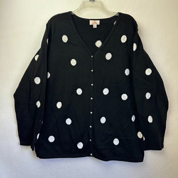 Quacker Factory cardigan sweater‎ women 1X black white polka dot rhinestones - Picture 1 of 6